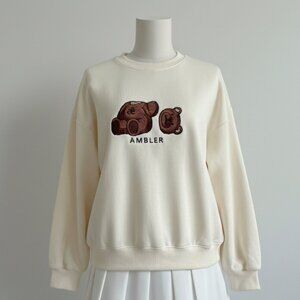 Korean brand AMBLER Teddybear Cream Sweatshirt